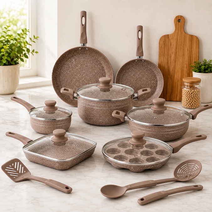 ORANGE NON-STICK 15 PCS CELEBRATION COOKWARE SET