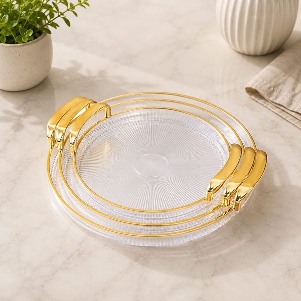03 PCS ELEGANT ROUND ACLYRIC TRAY SET